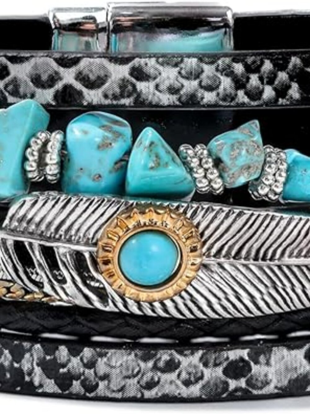 New Turquoise Boho Leather Bracelet Stackable Chunky Wrap Bangle Cowboy Cowgirl